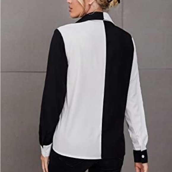 🌟Chic black and white color blocked button-down men’s wear inspired shirt! 🌟 - Picture 4 of 5